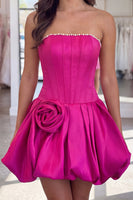 Load image into Gallery viewer, Fuchsia Short A Line Corset Strapless Cocktail Dress with Pearls