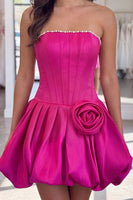Load image into Gallery viewer, Fuchsia Short A Line Corset Strapless Cocktail Dress with Pearls