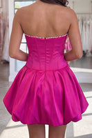Load image into Gallery viewer, Fuchsia Short A Line Corset Strapless Cocktail Dress with Pearls