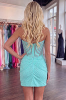 Load image into Gallery viewer, Sparkly Green Beaded Tight Short Corset Ruched Cocktail Dress
