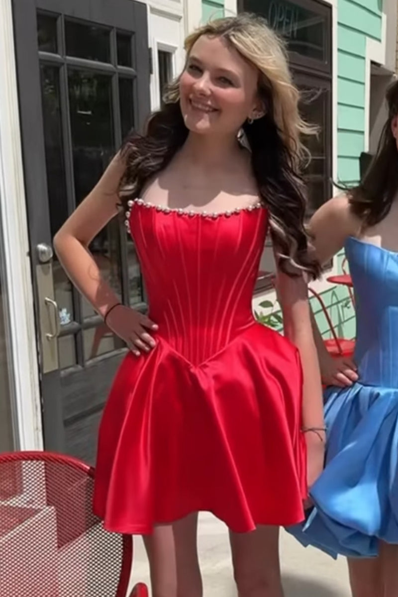 Load image into Gallery viewer, Butter Yellow Strapless Corset A Line Short Cocktail Dress with Pearls