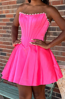 Load image into Gallery viewer, Butter Yellow Strapless Corset A Line Short Cocktail Dress with Pearls