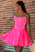 Load image into Gallery viewer, Butter Yellow Strapless Corset A Line Short Cocktail Dress with Pearls
