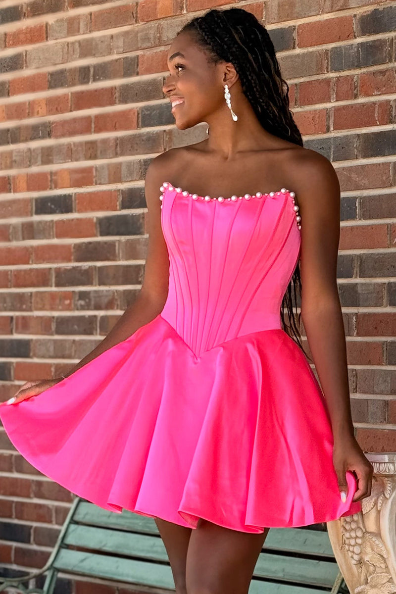 Load image into Gallery viewer, Butter Yellow Strapless Corset A Line Short Cocktail Dress with Pearls