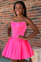 Load image into Gallery viewer, Butter Yellow Strapless Corset A Line Short Cocktail Dress with Pearls