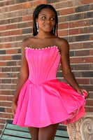 Load image into Gallery viewer, Butter Yellow Strapless Corset A Line Short Cocktail Dress with Pearls