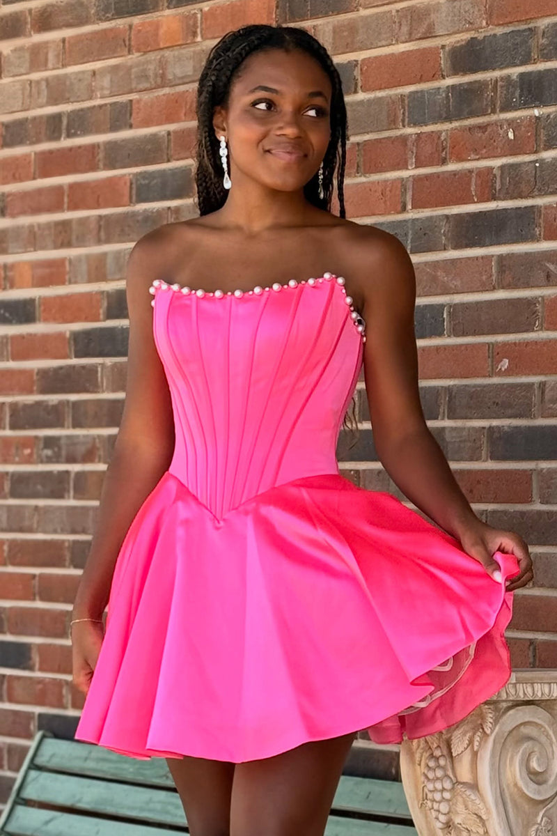 Load image into Gallery viewer, Butter Yellow Strapless Corset A Line Short Cocktail Dress with Pearls