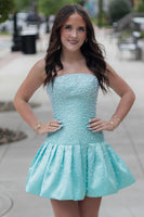 Load image into Gallery viewer, Mint A Line Strapless Short Cocktail Dress with Pearls