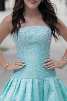 Load image into Gallery viewer, Mint A Line Strapless Short Cocktail Dress with Pearls