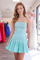 Load image into Gallery viewer, Mint Strapless A Line Short Cocktail Dress with Pearls