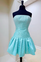 Load image into Gallery viewer, Mint Strapless A Line Short Cocktail Dress with Pearls