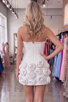 Load image into Gallery viewer, White Strapless Tight Short Cocktail Dress with 3D Flowers