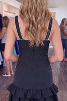 Load image into Gallery viewer, Black Thick Straps Tight Ruffled Short Cocktail Dress with Pearls