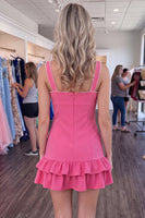Load image into Gallery viewer, Black Thick Straps Tight Ruffled Short Cocktail Dress with Pearls
