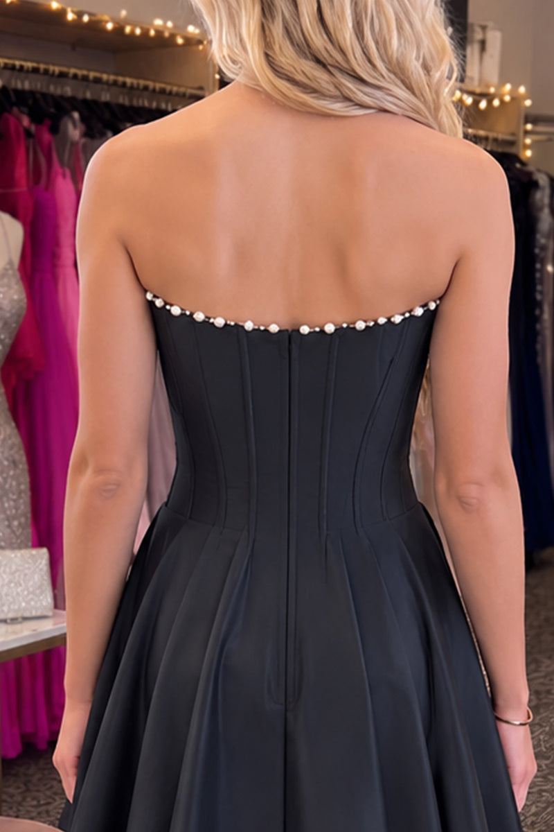 Load image into Gallery viewer, Red Short Corset A Line Strapless Cocktail Dress with Pearls