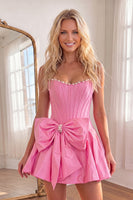 Load image into Gallery viewer, Red Short Corset A Line Strapless Cocktail Dress with Pearls