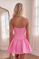 Load image into Gallery viewer, Red Short Corset A Line Strapless Cocktail Dress with Pearls