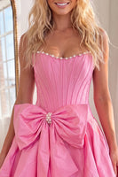 Load image into Gallery viewer, Red Short Corset A Line Strapless Cocktail Dress with Pearls