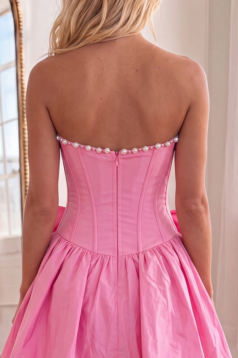 Load image into Gallery viewer, Red Short Corset A Line Strapless Cocktail Dress with Pearls