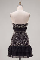 Load image into Gallery viewer, Sparkly Black Beaded Ruffled Tight Short Cocktail Dress with Bow