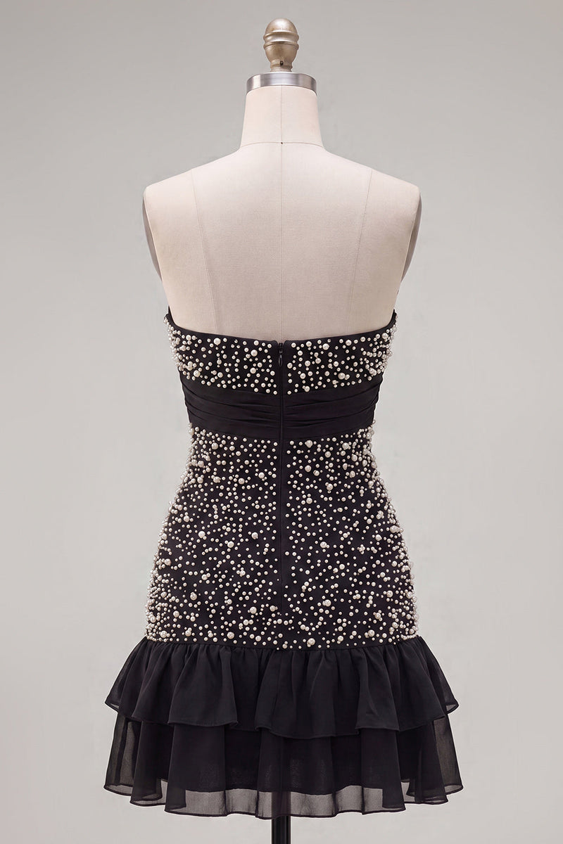 Load image into Gallery viewer, Sparkly Black Beaded Ruffled Tight Short Cocktail Dress with Bow