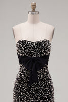 Load image into Gallery viewer, Sparkly Black Beaded Ruffled Tight Short Cocktail Dress with Bow