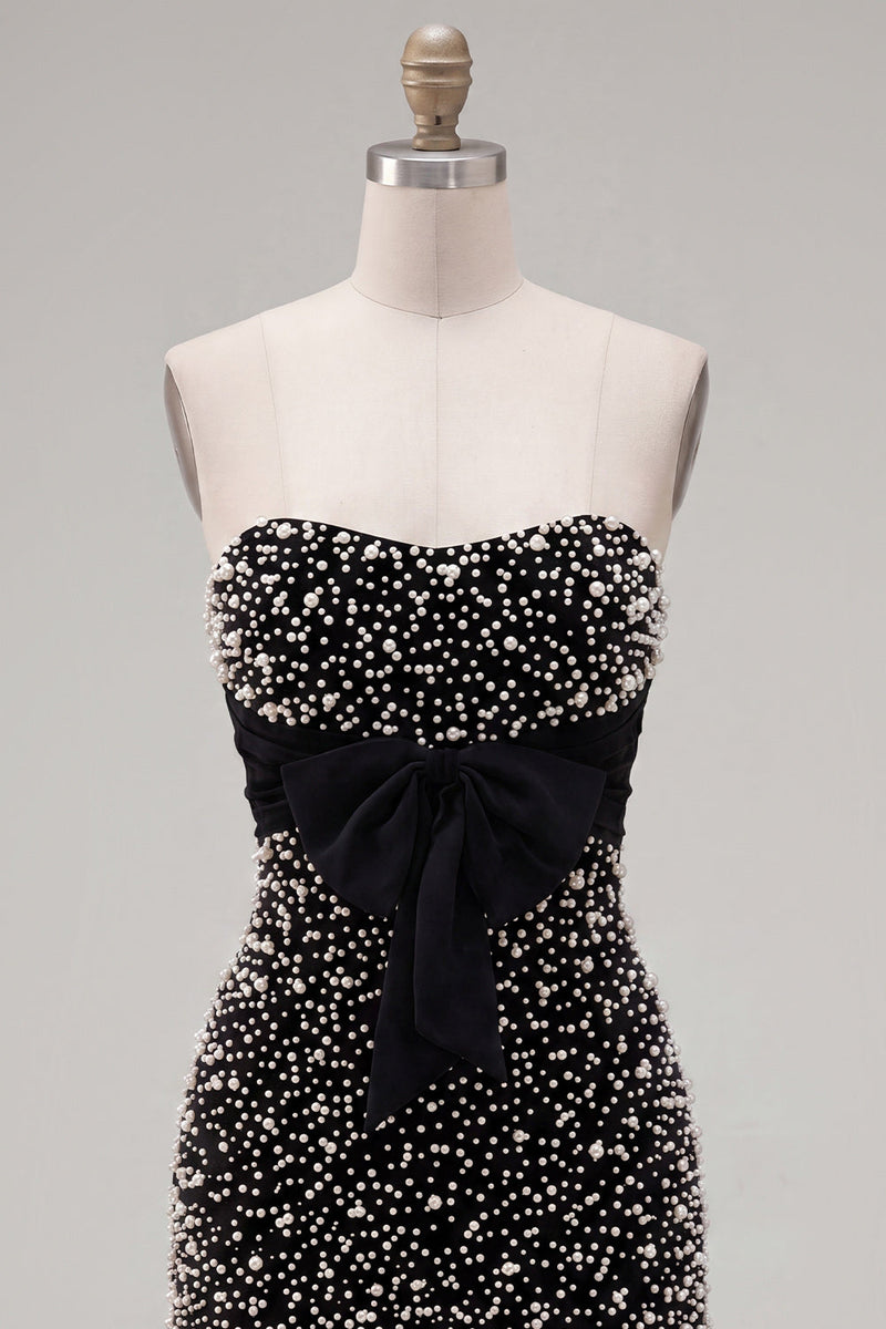 Load image into Gallery viewer, Sparkly Black Beaded Ruffled Tight Short Cocktail Dress with Bow