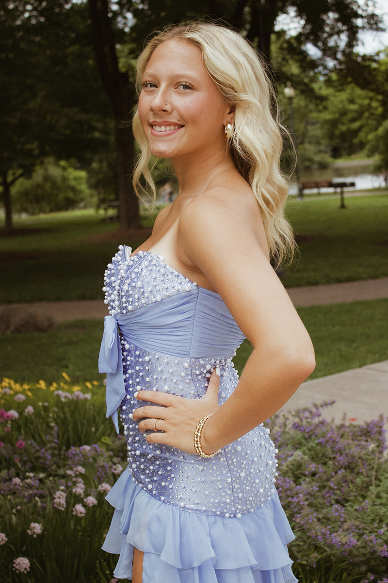 Load image into Gallery viewer, Pink Tight Short Ruffled Sweetheart Cocktail Dress with Pearls