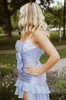 Load image into Gallery viewer, Pink Tight Short Ruffled Sweetheart Cocktail Dress with Pearls