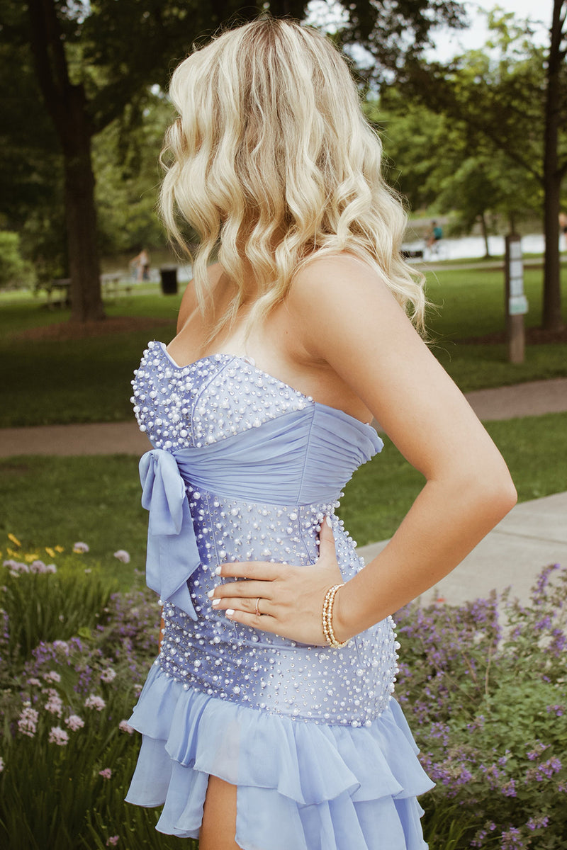 Load image into Gallery viewer, Pink Tight Short Ruffled Sweetheart Cocktail Dress with Pearls