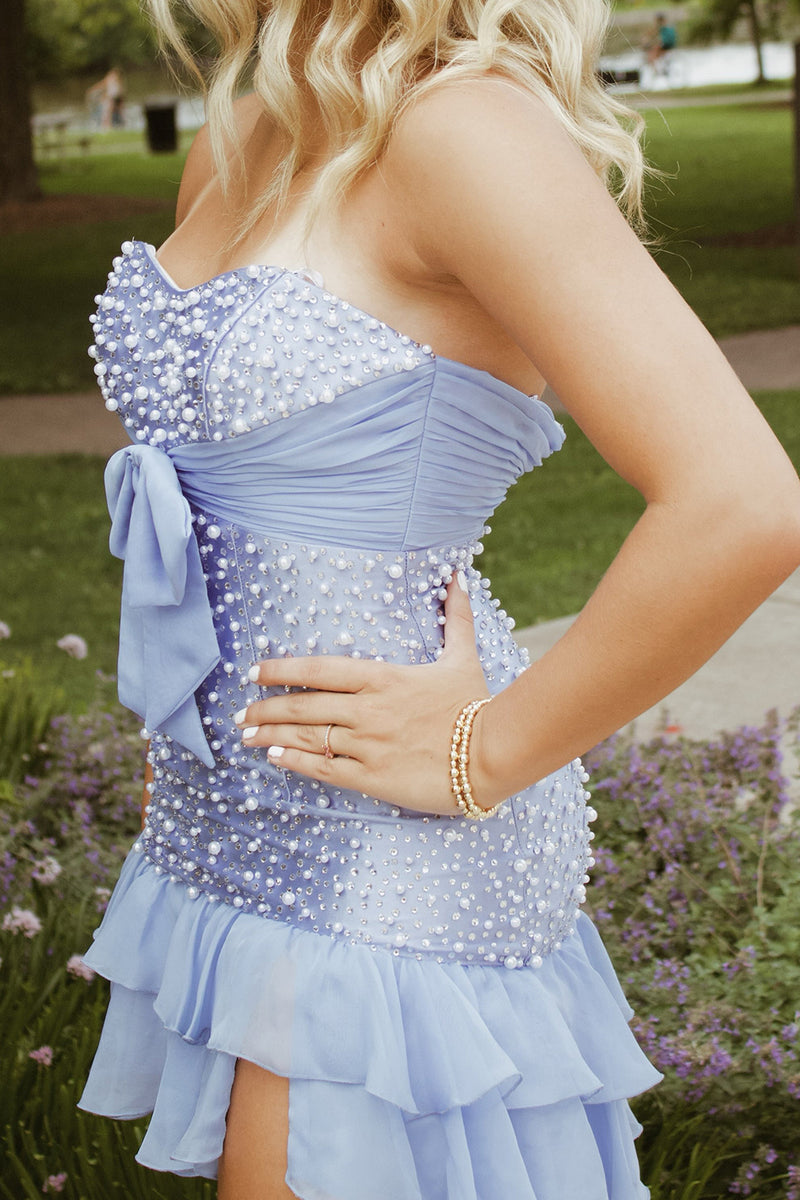 Load image into Gallery viewer, Pink Tight Short Ruffled Sweetheart Cocktail Dress with Pearls