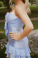Load image into Gallery viewer, Pink Tight Short Ruffled Sweetheart Cocktail Dress with Pearls