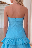 Load image into Gallery viewer, Blue Strapless A Line Short Cocktail Dress with Ruffles
