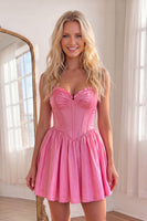 Load image into Gallery viewer, Pink Strapless Corset A Line Short Cocktail Dress