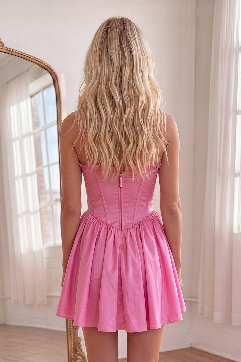 Load image into Gallery viewer, Pink Strapless Corset A Line Short Cocktail Dress