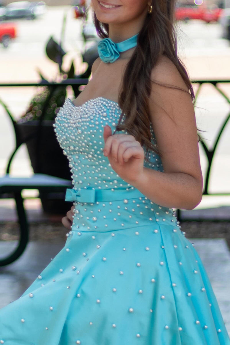 Load image into Gallery viewer, Fuchsia Short A Line Strapless Cocktail Dress with Pearls
