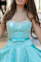 Load image into Gallery viewer, Fuchsia Short A Line Strapless Cocktail Dress with Pearls