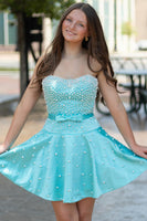 Load image into Gallery viewer, Fuchsia Short A Line Strapless Cocktail Dress with Pearls