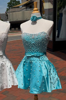 Load image into Gallery viewer, Fuchsia Short A Line Strapless Cocktail Dress with Pearls