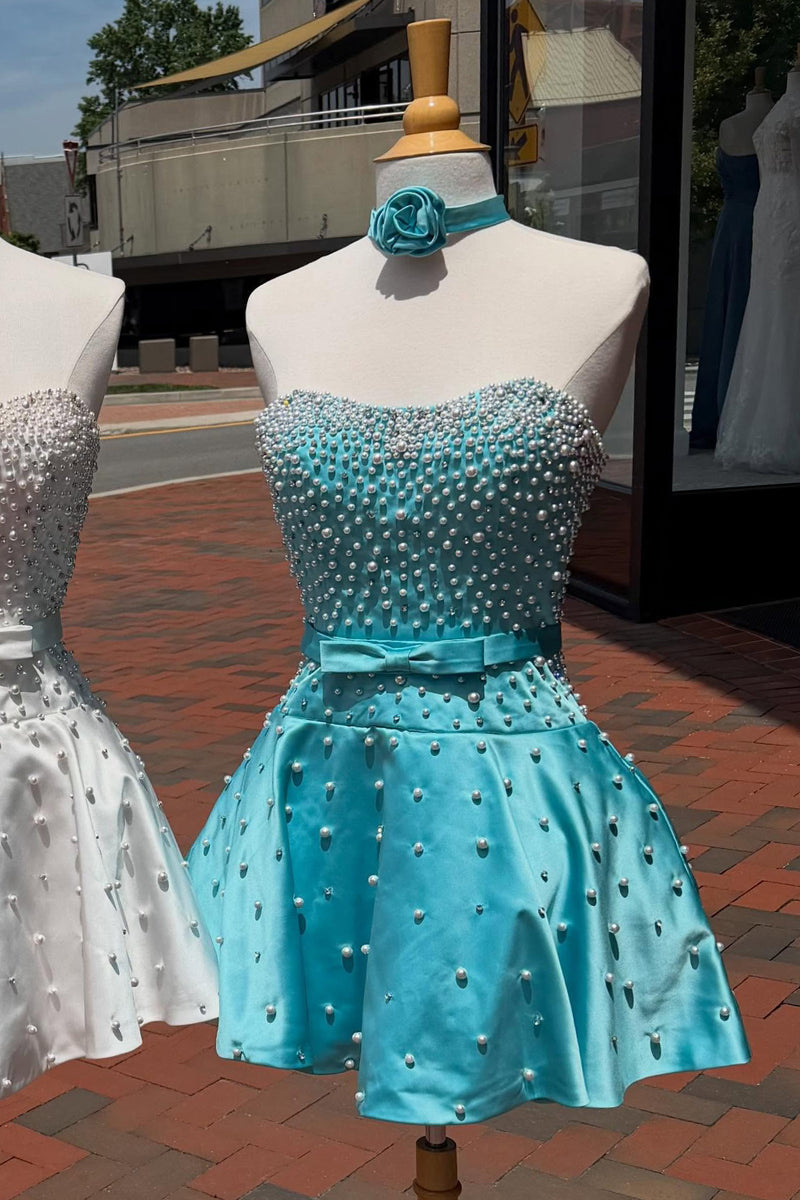 Load image into Gallery viewer, Fuchsia Short A Line Strapless Cocktail Dress with Pearls