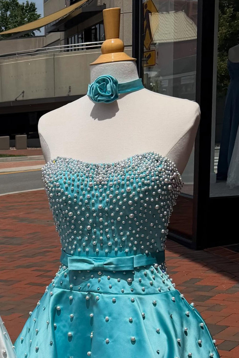 Load image into Gallery viewer, Fuchsia Short A Line Strapless Cocktail Dress with Pearls