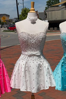 Load image into Gallery viewer, Fuchsia Short A Line Strapless Cocktail Dress with Pearls