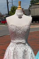 Load image into Gallery viewer, Fuchsia Short A Line Strapless Cocktail Dress with Pearls