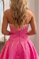 Load image into Gallery viewer, Fuchsia Short A Line Strapless Cocktail Dress with Pearls