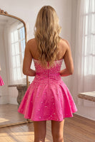 Load image into Gallery viewer, Fuchsia Short A Line Strapless Cocktail Dress with Pearls