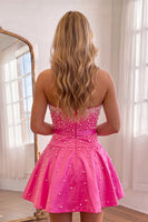 Load image into Gallery viewer, Fuchsia Short A Line Strapless Cocktail Dress with Pearls