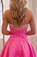 Load image into Gallery viewer, Fuchsia Short A Line Strapless Cocktail Dress with Pearls