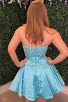 Load image into Gallery viewer, Fuchsia Short A Line Strapless Cocktail Dress with Pearls