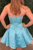 Load image into Gallery viewer, Fuchsia Short A Line Strapless Cocktail Dress with Pearls