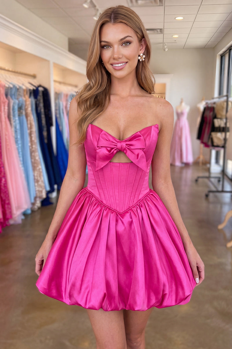 Load image into Gallery viewer, Yellow Corset A Line Strapless Keyhole Short Cocktail Dress with Bow